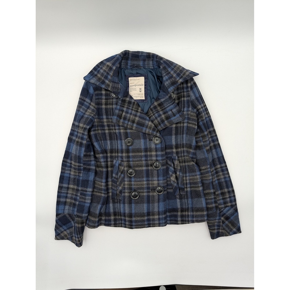 Aeropostale Kids Plaid Double Breasted Peacoat Jacket Size Medium